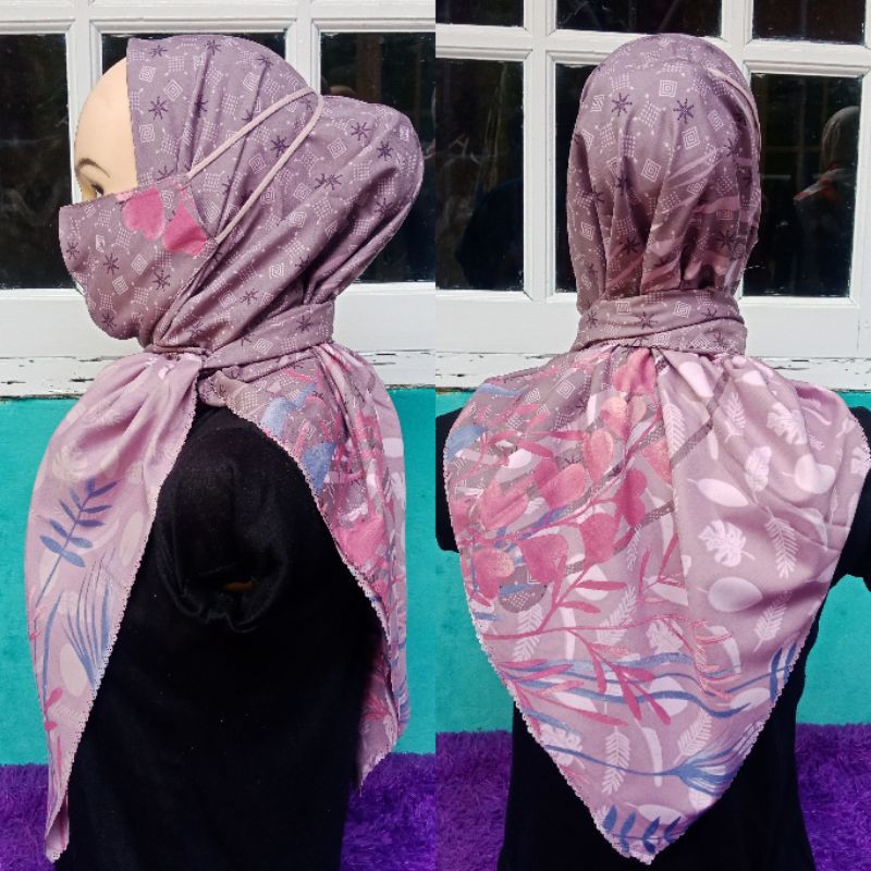 Hijab Segiempat Motif Masker / Set Masker.