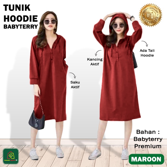 Baju Atasan Wanita TUNIK HOODIE BABYTERRY Big Size All Size / 29057