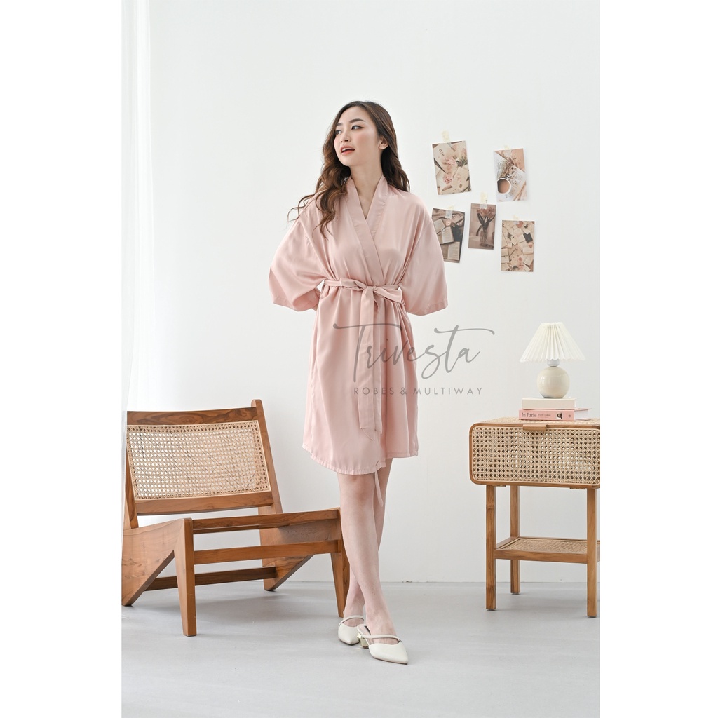 Trivesta Robes - Basic Robe Cokpink - Kimono Robe Bridesmaid Satin + Free Bordir (Tulisan Bebas Bisa Nama)