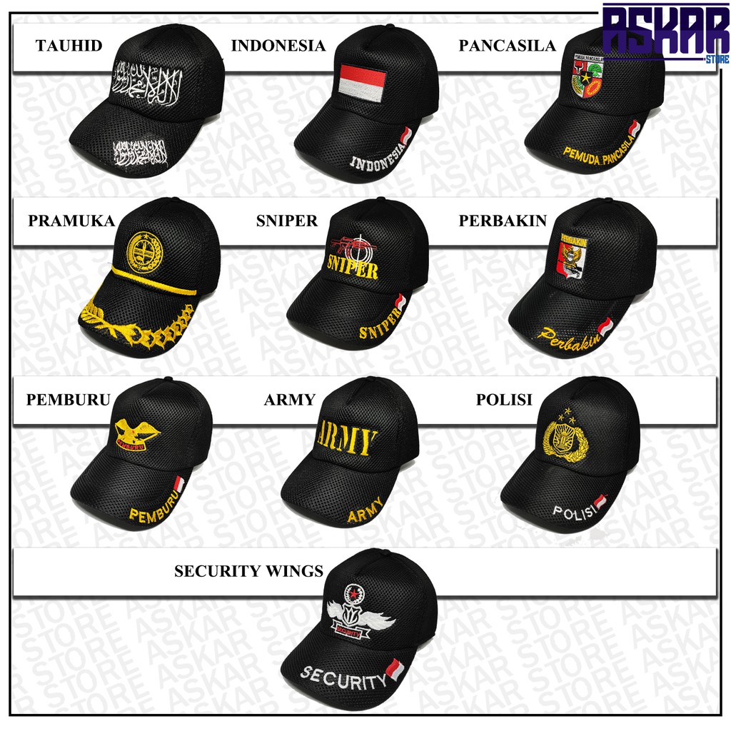 Topi double mess jaring bordir pria wanita dewasa bahan tebal