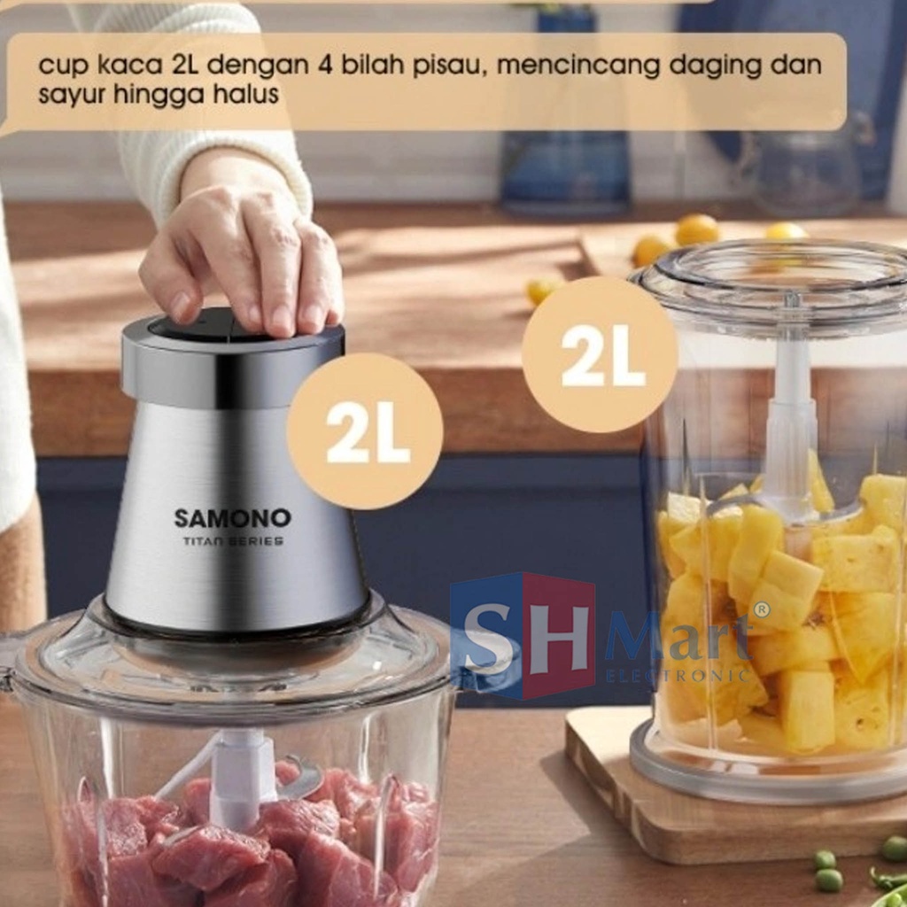 FOOD CHOPPER STAINLESS STEEL 8 IN 1 MULTIFUNGSI FOOD BLENDER SW-CS350 SAMONO GARANSI RESMI