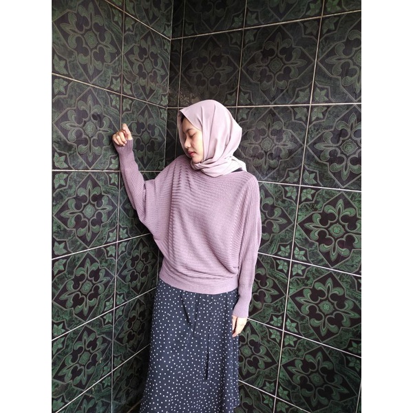 BAJU RAJUT WANITA LENGAN PANJANG BATWING OVERSIZE JUMBO MURAH