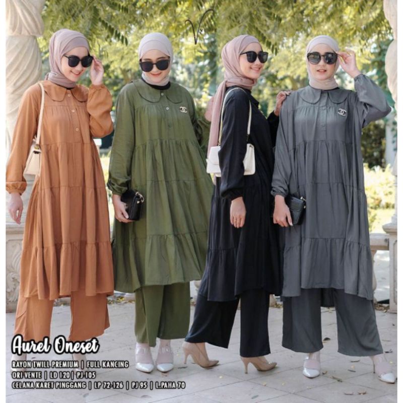 One Set LD 120 XXL Aurel Silviana Oneset Tunik Vente Setelan Wanita Rayon Setcel Pajamas Jumbo Polos