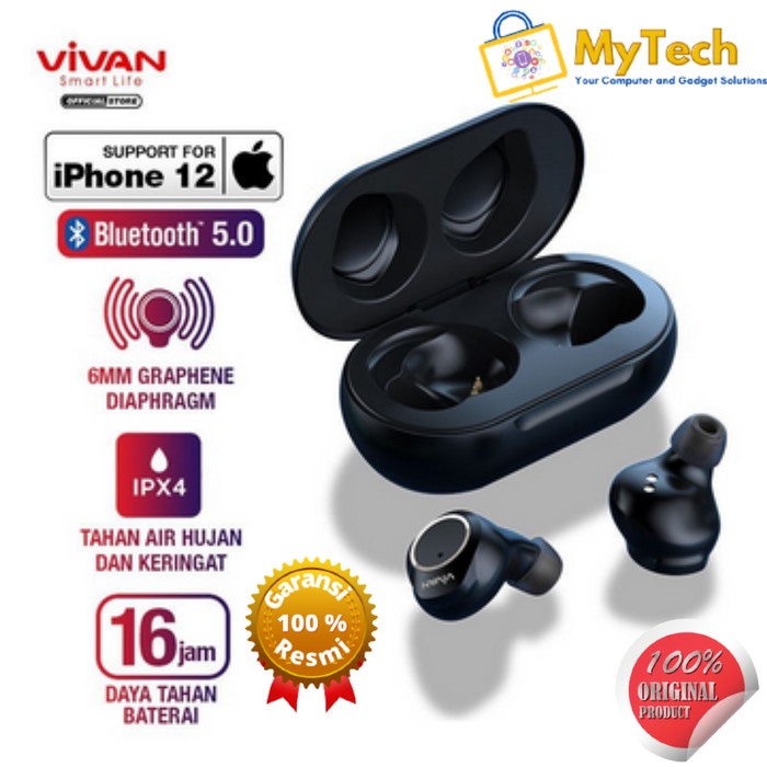 HEADSET VIVAN LIBERTY T100S TWS BLUETOOTH WATERPROOF SOUND BASS