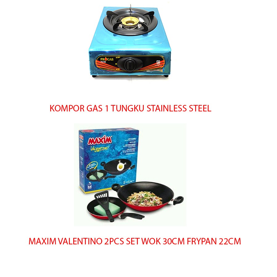 Kompor Gas 1 Tungku Plus Maxim Valentino 2 Pcs Set