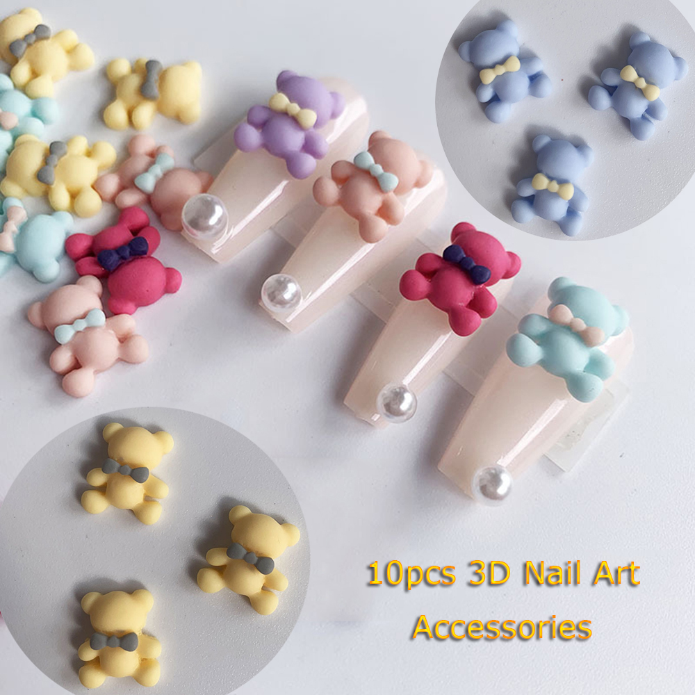 Mxbeauty 10pcs / Set Ornamen Kartun Beruang 3d Bahan Resin Untuk Dekorasi Nail Art / Manicure Diy