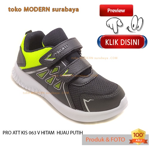 PRO ATT KIS 063 V HITAM  HIJAU PUTIH sepatu anak sneakers kets velcro