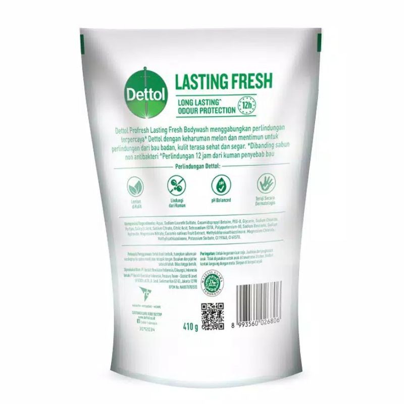 Dettol Sabun Mandi Cair Anti Bakteri 410 ml Lasting Fresh 410gr Refill 410ml