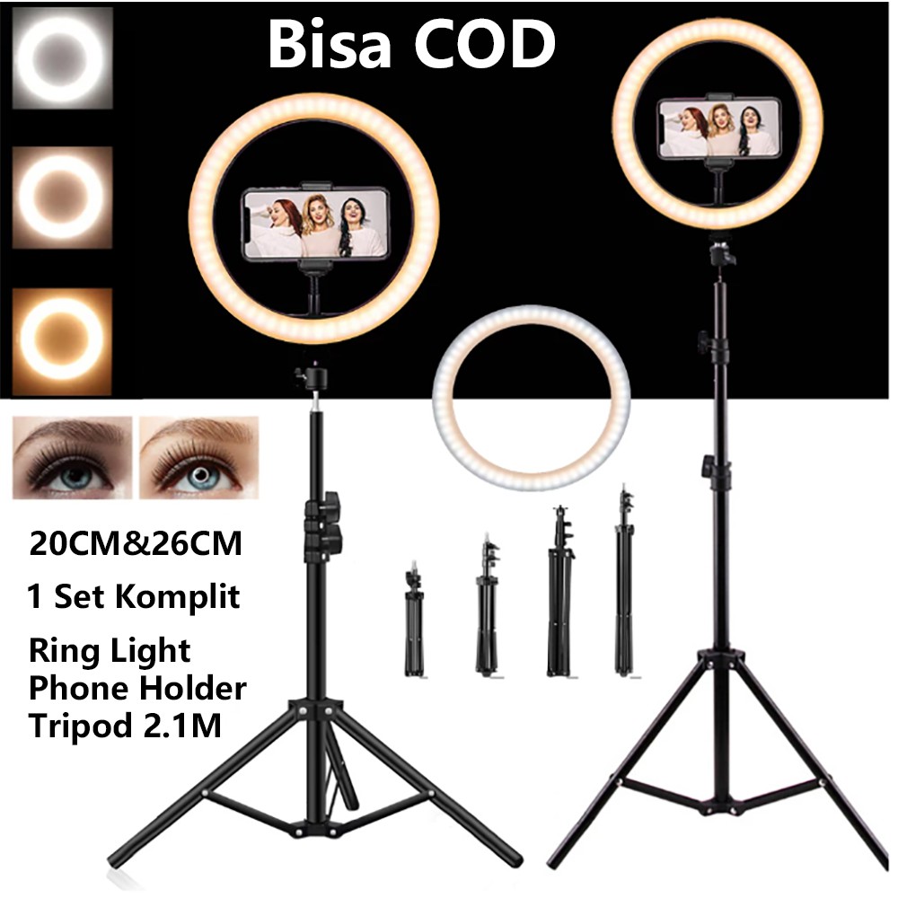 Ring Fill Light Lampu Selfie Studio Photo 20&amp;26cm With Phone Holder