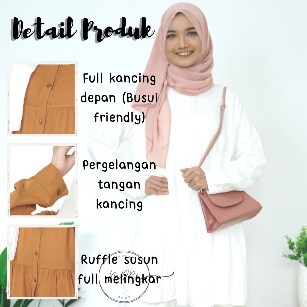 Laura Tunik Baju Atasan Wanita Muslim Busui Jumbo Polos Bahan Rayon Lux Premium Adem Fit to XL Ld 114 - Pakaian Wanita Remaja Full Kancing Depan Terbaru - Tunik Putih Basic Lengan Panjang Terlaris