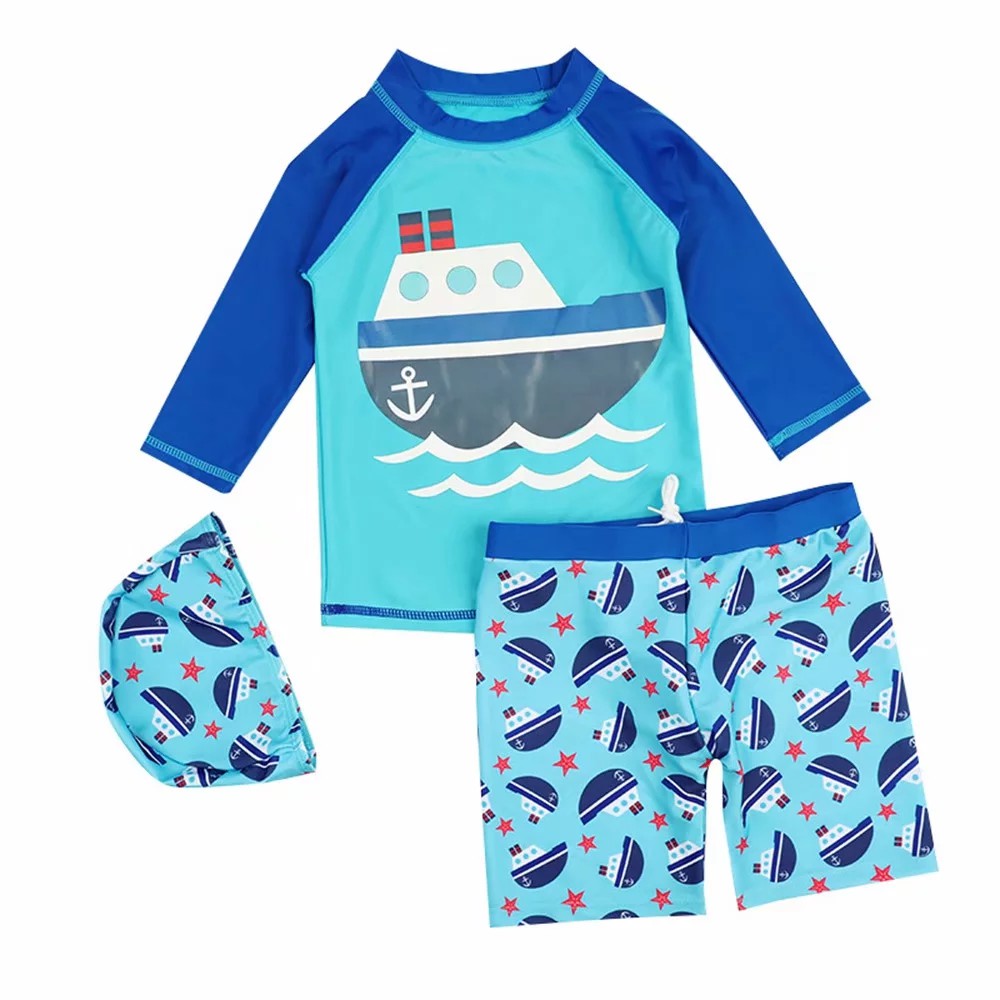 3Pcs Set Baju Renang Bayi Anak Laki laki Model Kaos T 