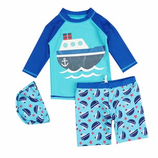 3Pcs Set Baju Renang Bayi Anak Laki laki Model Kaos T 3Pcs Set Baju Renang Bayi Anak Laki laki Model Kaos T