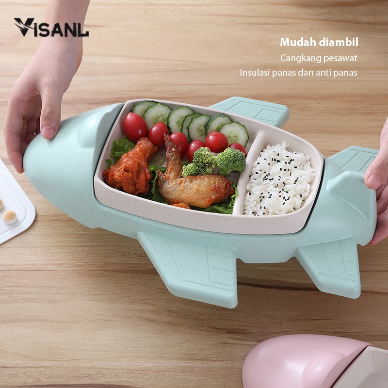 Tempat Makan Anak Piring Baby Safe Peralatan Makan Bayi Lucu Pesawat Terbang Piring Serat Gandum 6pcs