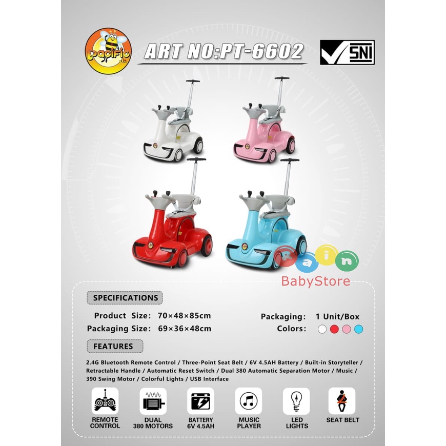 PACIFIC RECHARGEABLE MOTORCYCLE PT-6602 || MAINAN ANAK MOBIL AKI PACIFIC PT-6602 // RECHARGEABLE CAR