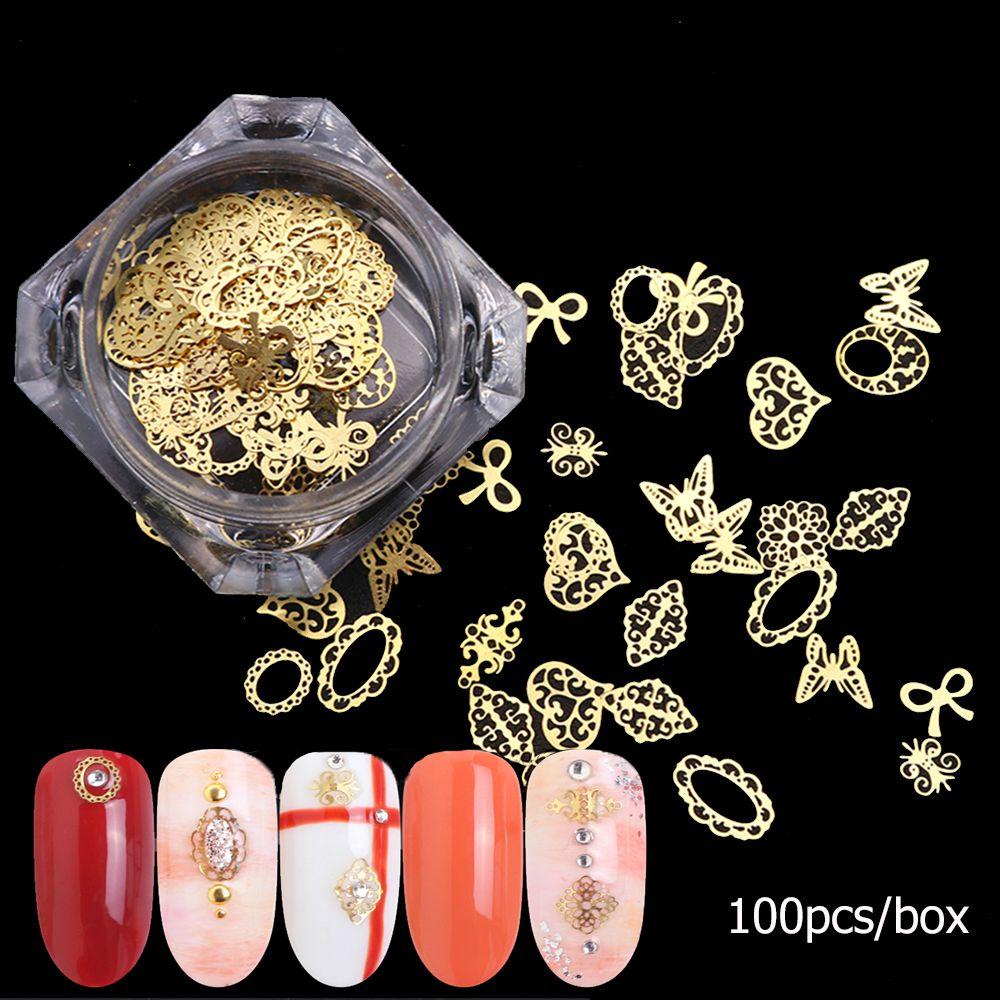 Mxbeauty Stiker Kuku Slice Gaya Jepang Kupu-Kupu Dekorasi Kuku 3D Emas Nail Polish Patch Tipis Slice Berongga Keluar Nail Polish Tips Glitter Paillette