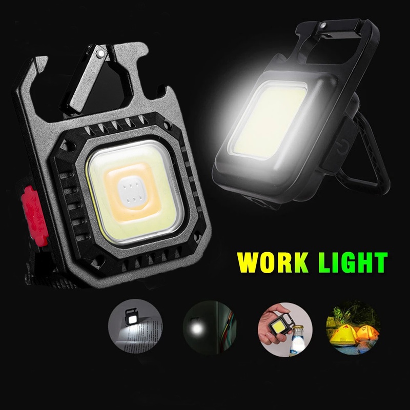 3 in 1 Lampu Senter LED Mini / COB Saku Magnetik Portable Rechargeable Dengan Gantungan Kunci