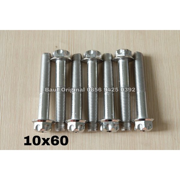 baut probolt 10x60 mm stainless new model drat 14 panjang 6 cm ukuran 14 gs1 gear 2 kunci belimbing heng