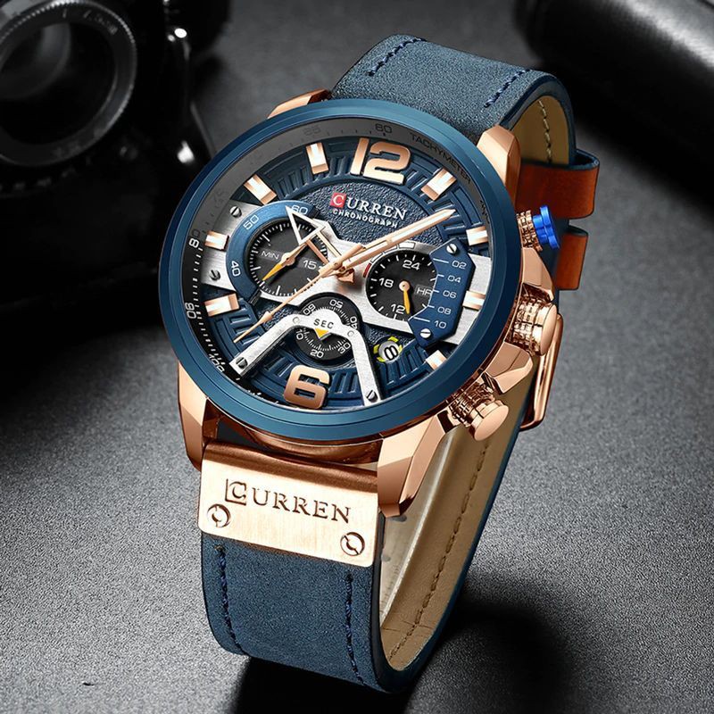 CURREN 8329 Jam Tangan Pria Analog Tali Kulit Chronograph Aktif WATCHKITE WKOS