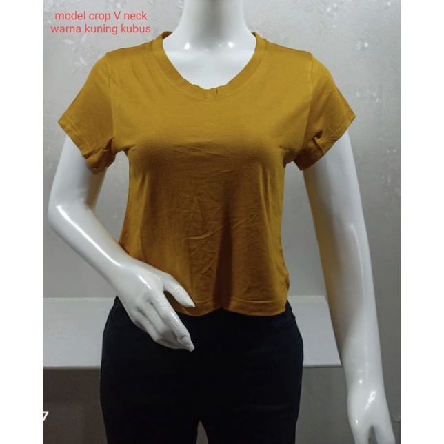 Kaos atasan crop wanita V neck t-shirt crop GROSIR MURAH