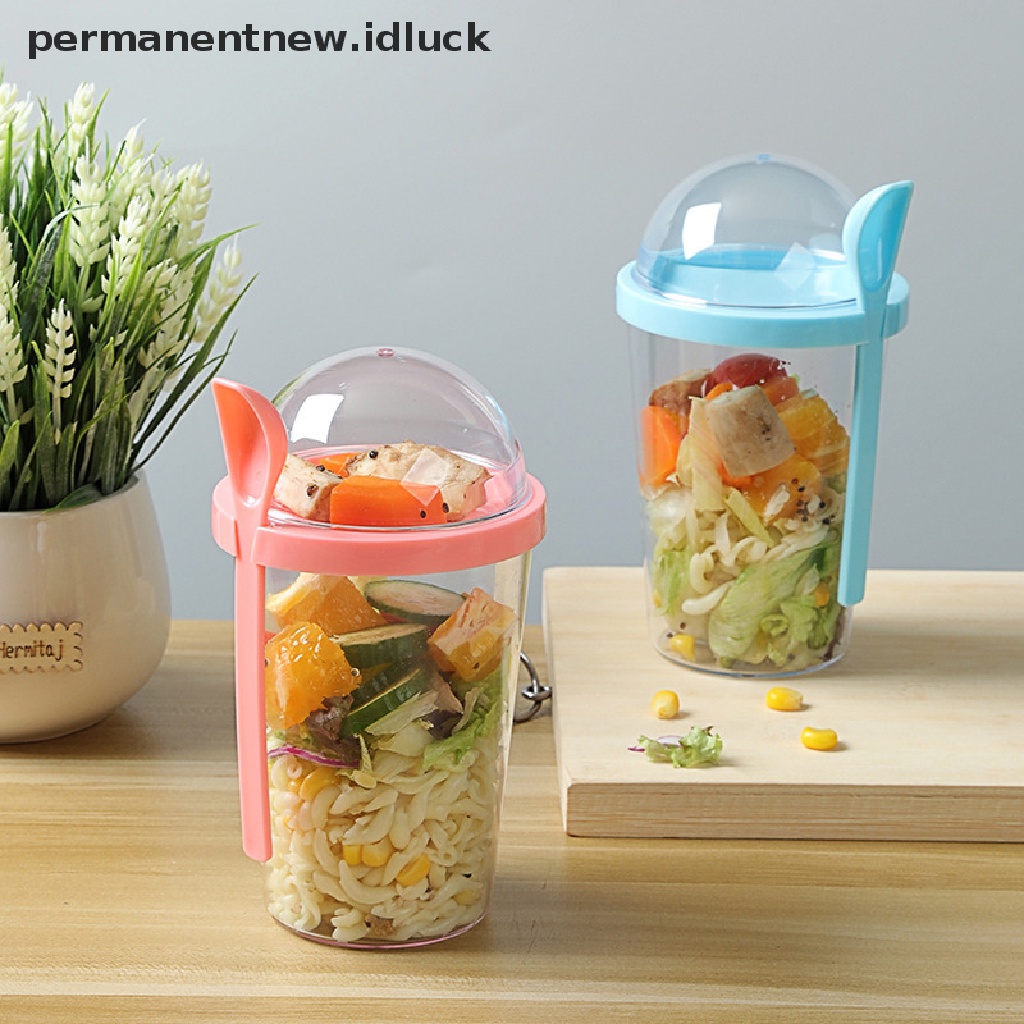 Cangkir Wadah Salad Buah Dan Sayuran Portabel 400ML Dengan Sendok Penutup