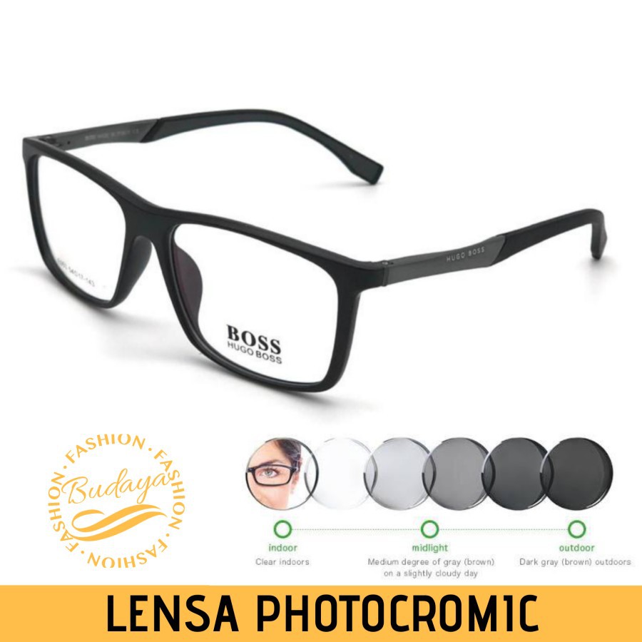 Frame Kacamata pria Photochromic lensa Anti Radiasi Uv kaca mata minus Cowok potokromik HB-058