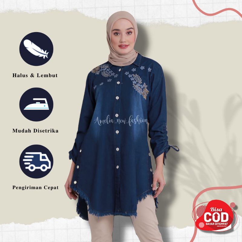 Atasan Wanita Dewasa Tunik Wanita Kekinian Terbaru Atasan Tunik Jeans Levis