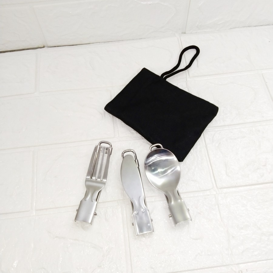 Sendok garpu pisau lipat travelling camping outdoor free tas