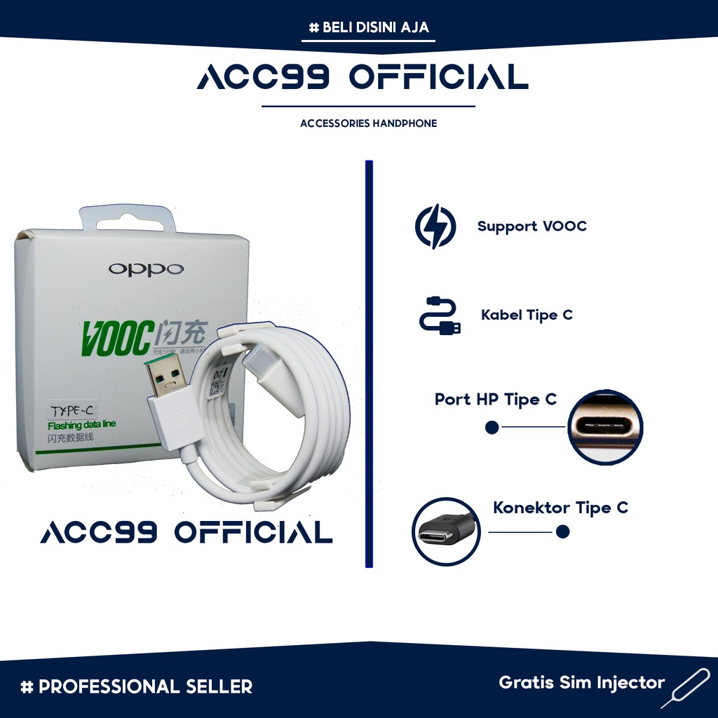 Kabel Charger Oppo Original Tipe C VOOC 4A Kabel Data Oppo Tipe C Kabel Oppo Tipe C Original