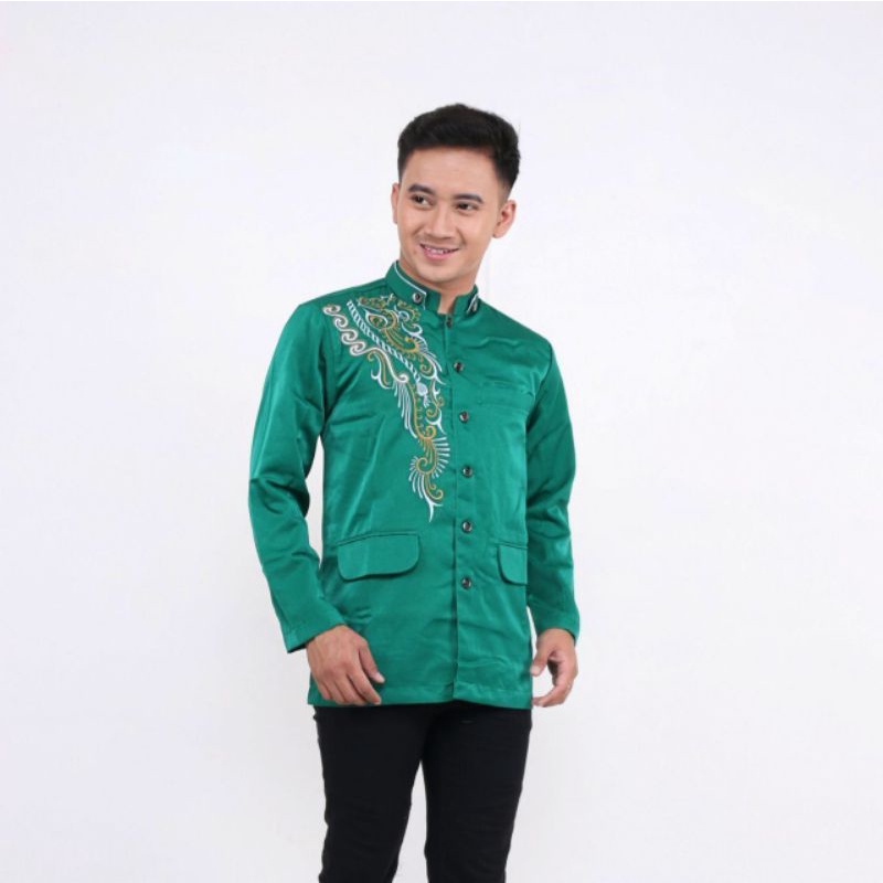KARTIKA JASKO JAZKO JAS KOKO PRIA COWOK LENGAN PANJANG WARNA HIJAU TOSKA KOMBINASI MOTIF BORDIR DI D