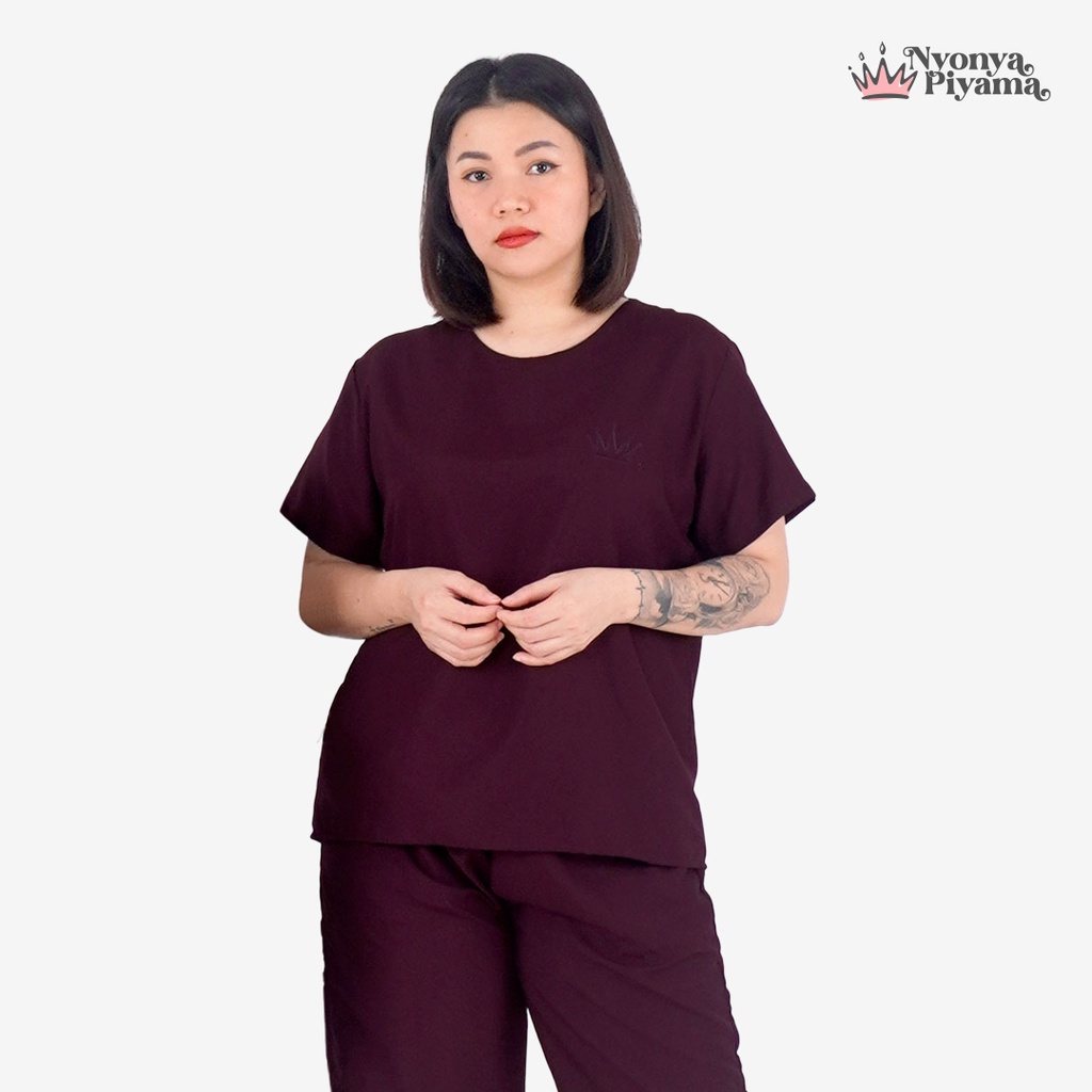 Nyonya Piyama Poly Bamboo Set Piyama Celana Pendek (Oblong Polos)-7