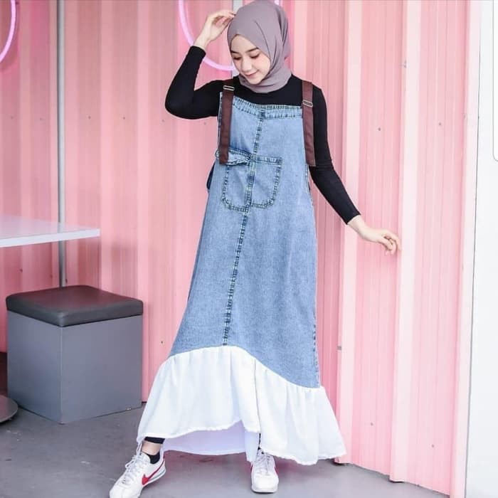 ZIKA overall JEANS PREMIUM / Baju Kodok bahan jens rampel terbaru / baju luaran wanita muslim 0076