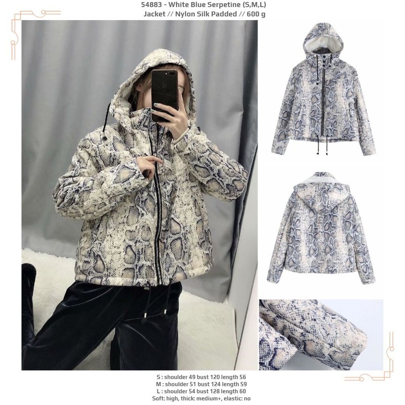 54883 White Blue Serpentine Jacket / Jaket Biru Motif Kulit Ular