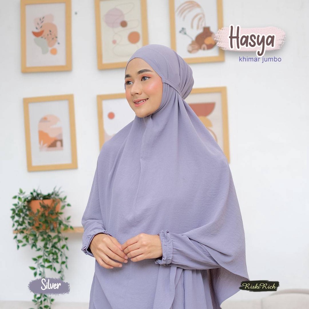 Khimar Hasya standar atau jumbo anti kusut airflow by RiskiRich-Silver