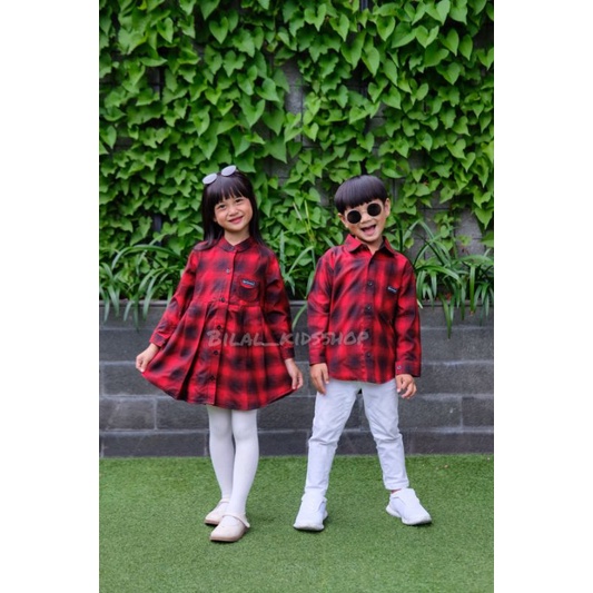 KEMEJA  &amp; DRESS COUPLE ANAK CEWE COWO 1-12TH (FREE MASKER)