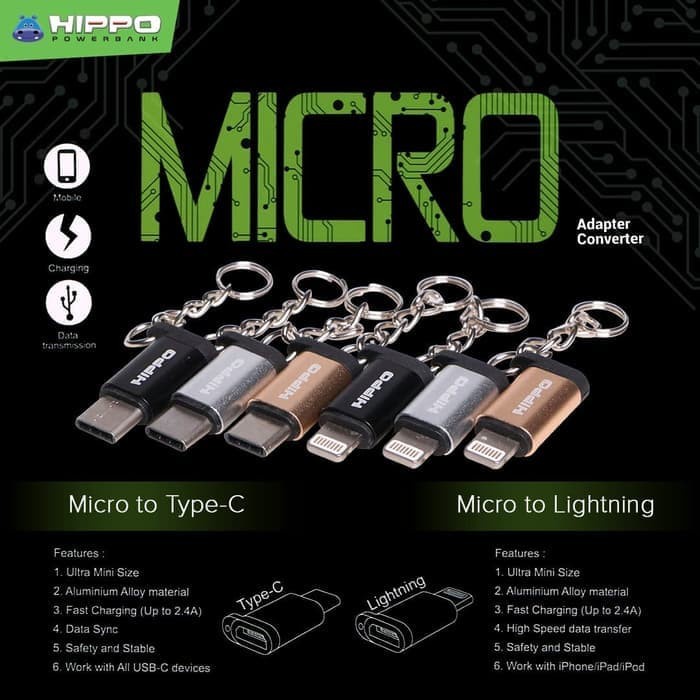 Hippo Adapter Converter OTG MICRO USB FEMALE TO TYPE C MALE Zinc Alloy Adaptor Tipe C Original Ori