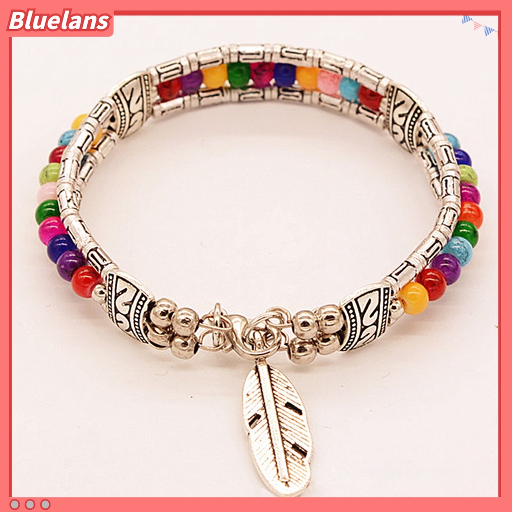 Gelang Tiga Lapis Bentuk Bulu Bahan Alloy Untuk Wanita