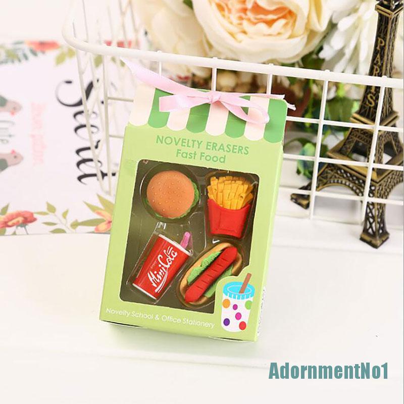 (AdornmentNo1) 4pcs Penghapus Karet Bentuk Es Krim / Hamburger / Lolipop Kawaii Dapat Dilepas