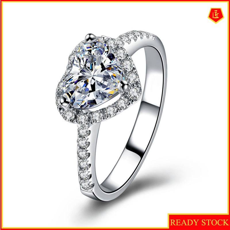 [Ready Stock]Heart-Shaped Diamond Ring Female Micro-Inlaid Gemstone Simple Fashion