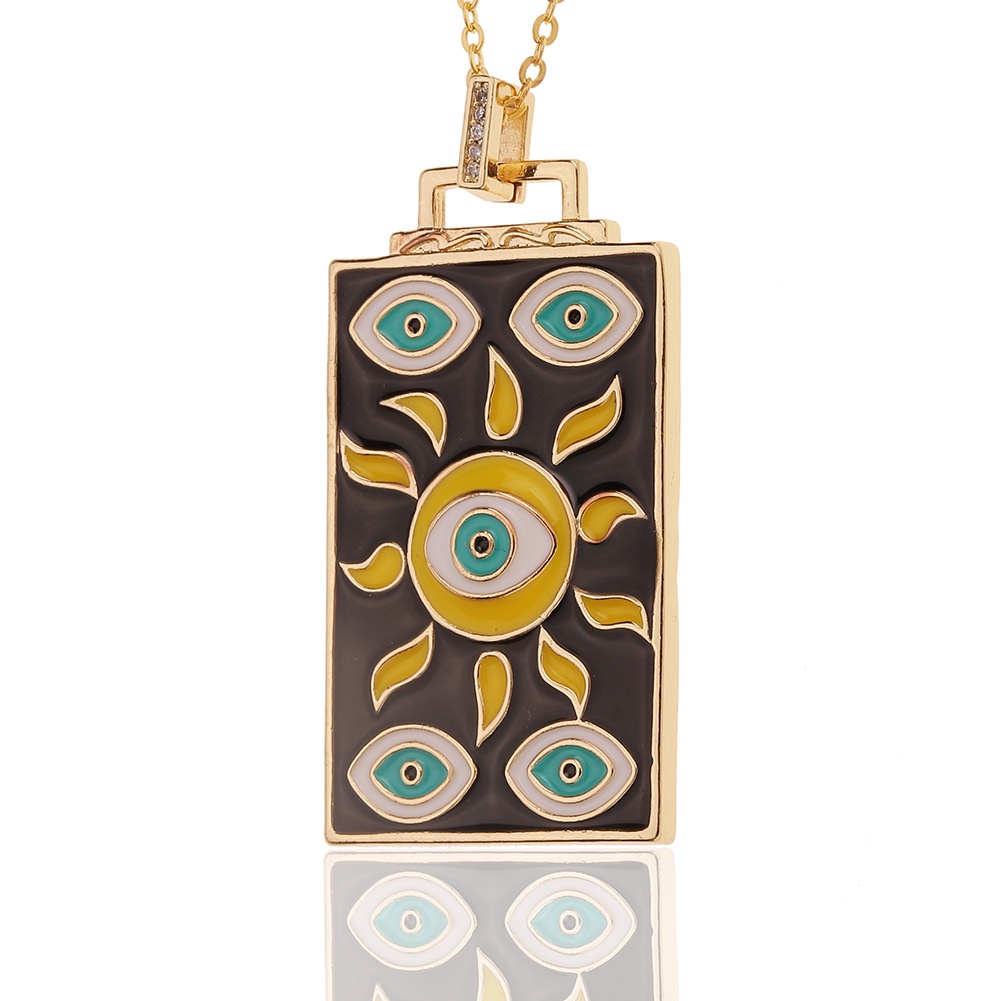 Eropa dan Amerika perhiasan persegi panjang drop minyak liontin Sun Devil Mata kalung