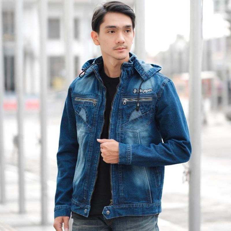 jaket pria jens Denim topi skrap