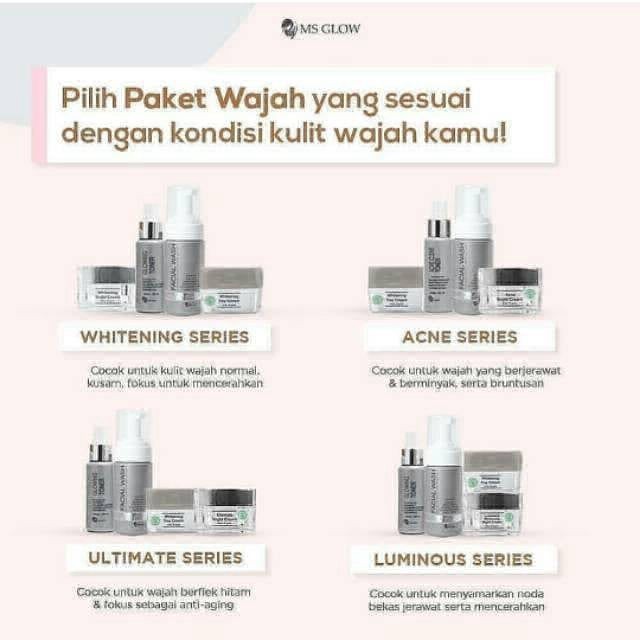 Paket Ms Glow Whitening, Acne, Ultimate dan Luminous FREE GIFT (BERBACODE)