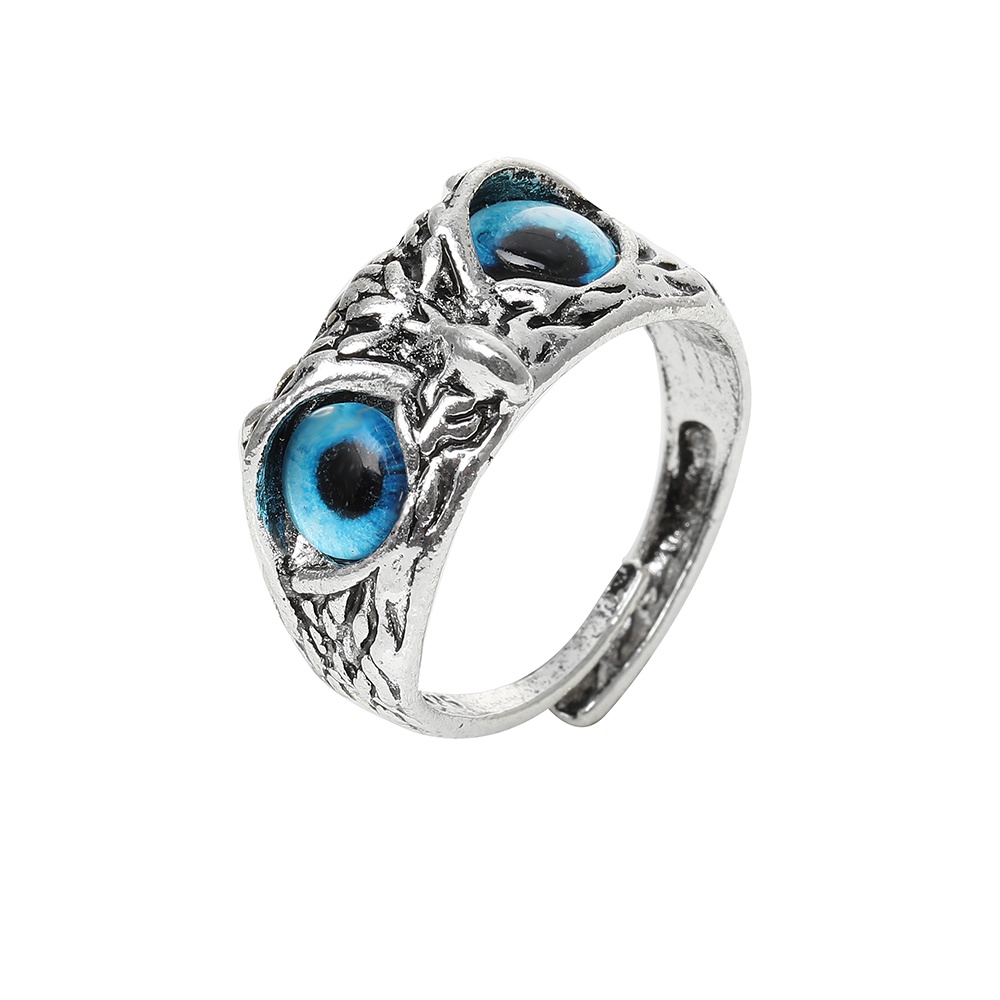 Cincin Desain Mata Burung Hantu Iblis Warna Biru Gaya Vintage Untuk Pria Dan Wanita