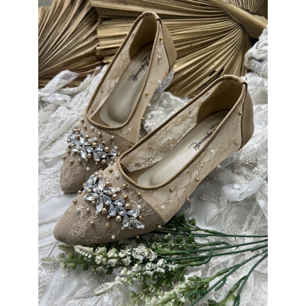 sepatu wedding Rafaizoutfit dahlia warna nude 3cm kaca