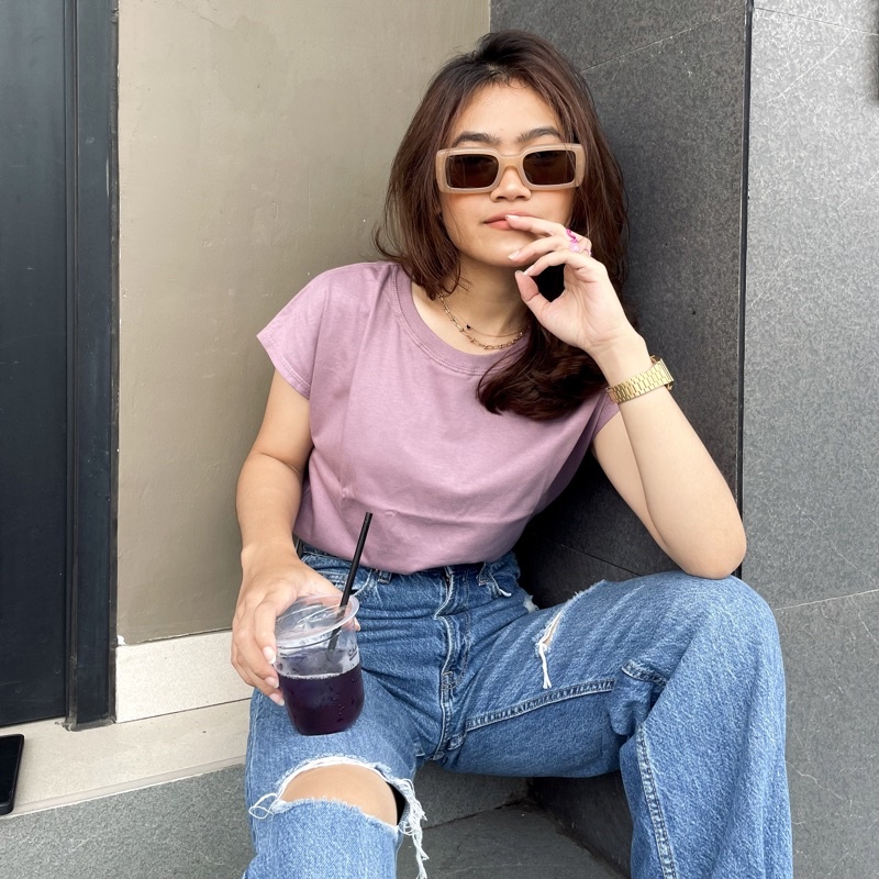 Kaos Basic Polos Wanita Lengan Pendek Tshirt Drape casual bahan 24S Cotton Combed