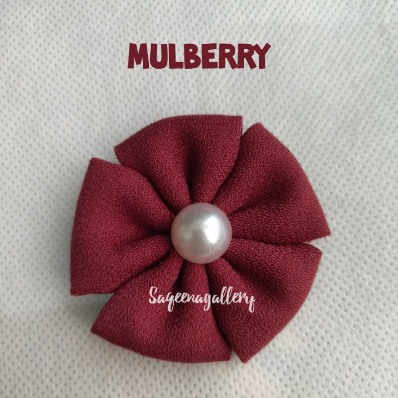 BROS BUNGA MUTIARA BROSS JILBAB MURAH MEWAH BROOCH HIJAB KAIN / SOUVENIR MURAH-Mulberry