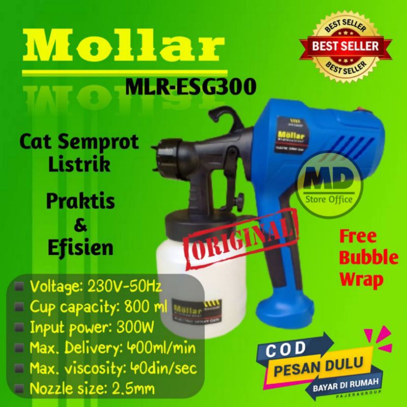 Alat Semprot Cat Listrik Spray Gun Elektrik MOLLAR MLR-ESG300 Cat Besi Mobil Tembok AirBrush Kayu