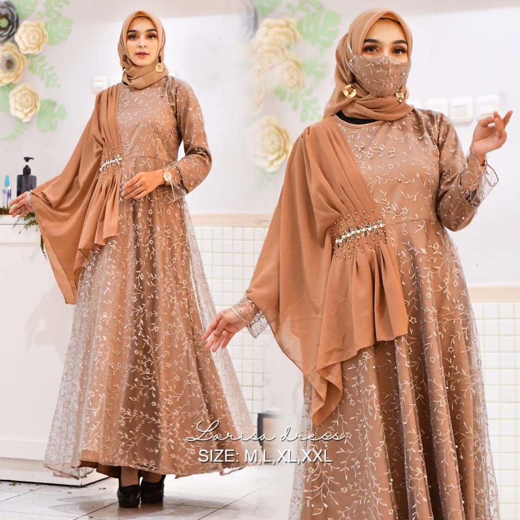 Gamis Selendang Larisa Dress/Gamis Selendang Mutiara/Gamis Kebaya Terbaru/Gamis Original