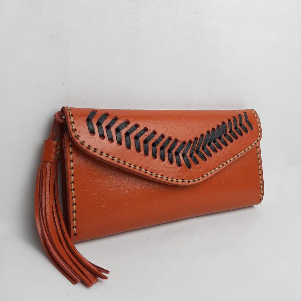 DOMPET PANJANG WANITA KULIT ASLI JAHITAN SULAM ETNIK