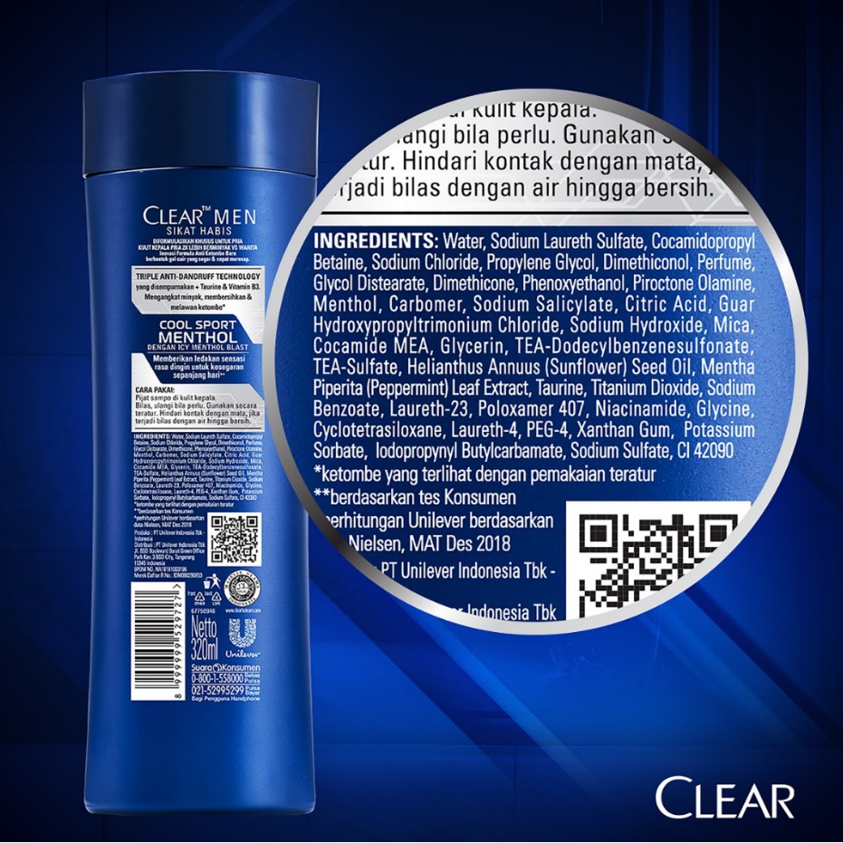 Clear Shampoo Cool Sport Menthol Men 300 ML