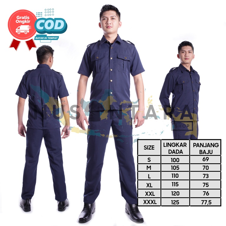 Seragam Safari Security Satpam Warna Biru Navy Terbaru Lengan Pendek Baju Safari Satpam Bodyguard Supir